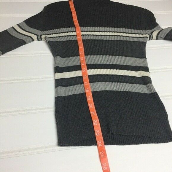 VTG Grunge Gray Striped Knit Mock Neck Sweater M - Picture 5 of 8